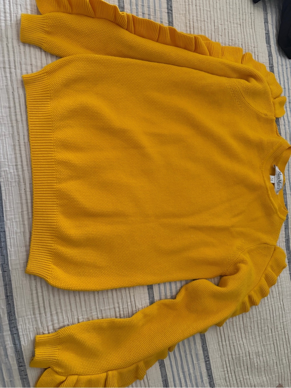 MaxMara Yellow Ruffle Sleeve Crewneck Sweater